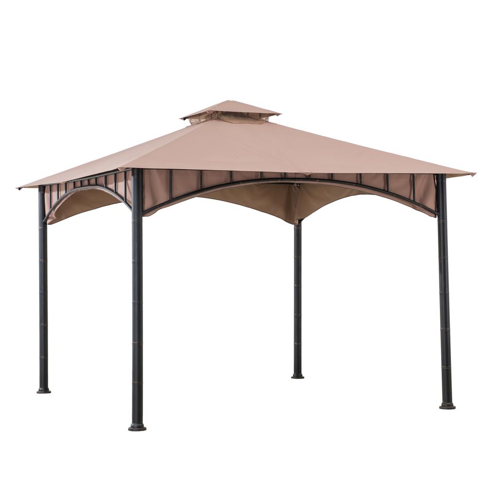 Outdoor Patio Black Bamboo Shape Steel Frame 2-Tier Soft Top Gazebo with Canopy. Picture 1