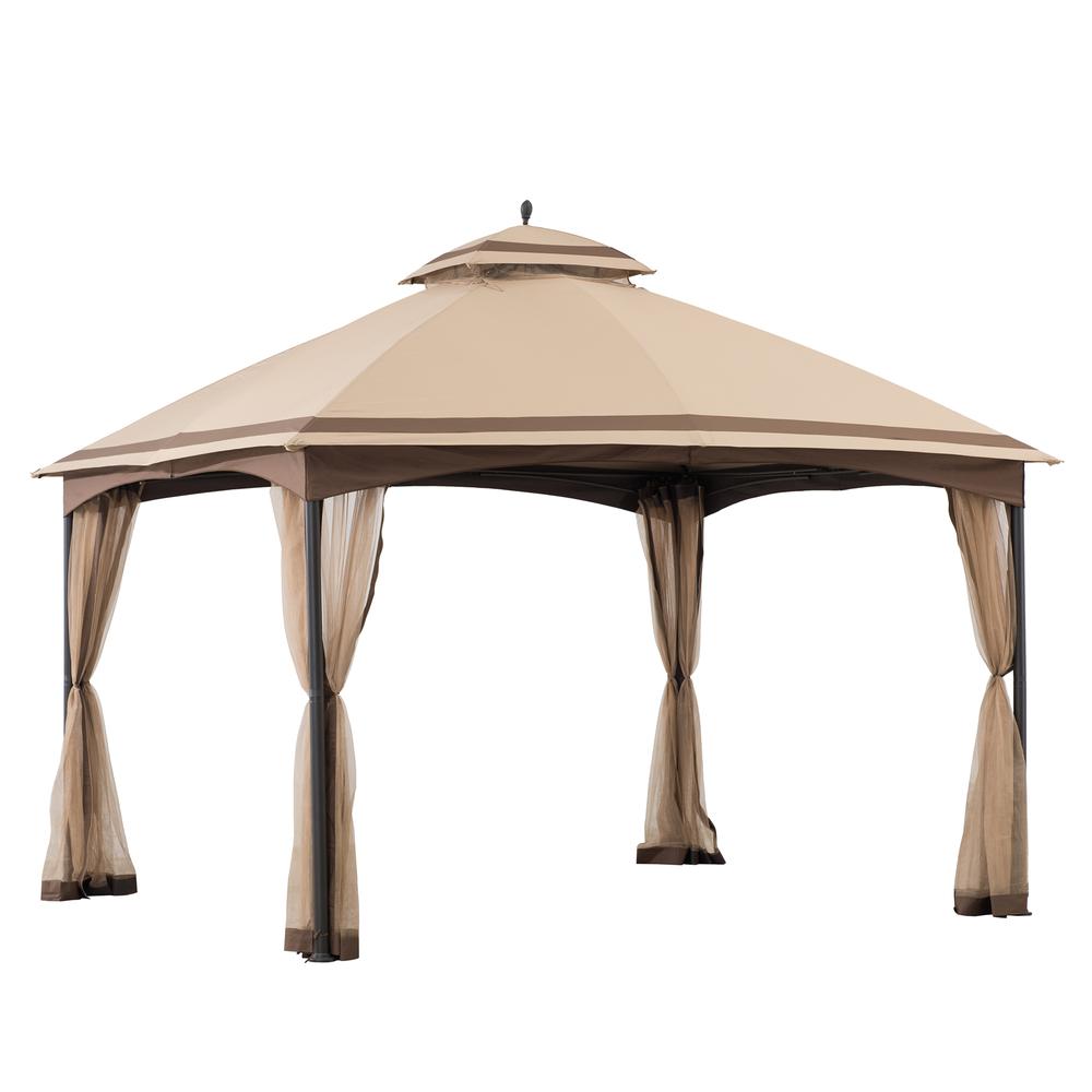 10.5 ft. x 13 ft. Tan and Brown 2-tier Steel Gazebo. Picture 1
