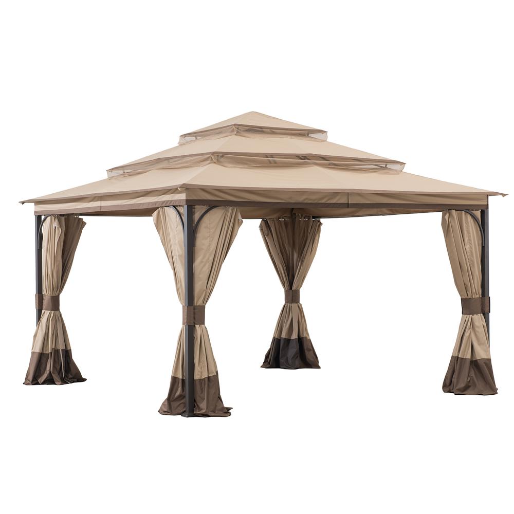 13 ft. x 13 ft. Steel Gazebo with 3-tier Tan and Brown Canopy. Picture 2