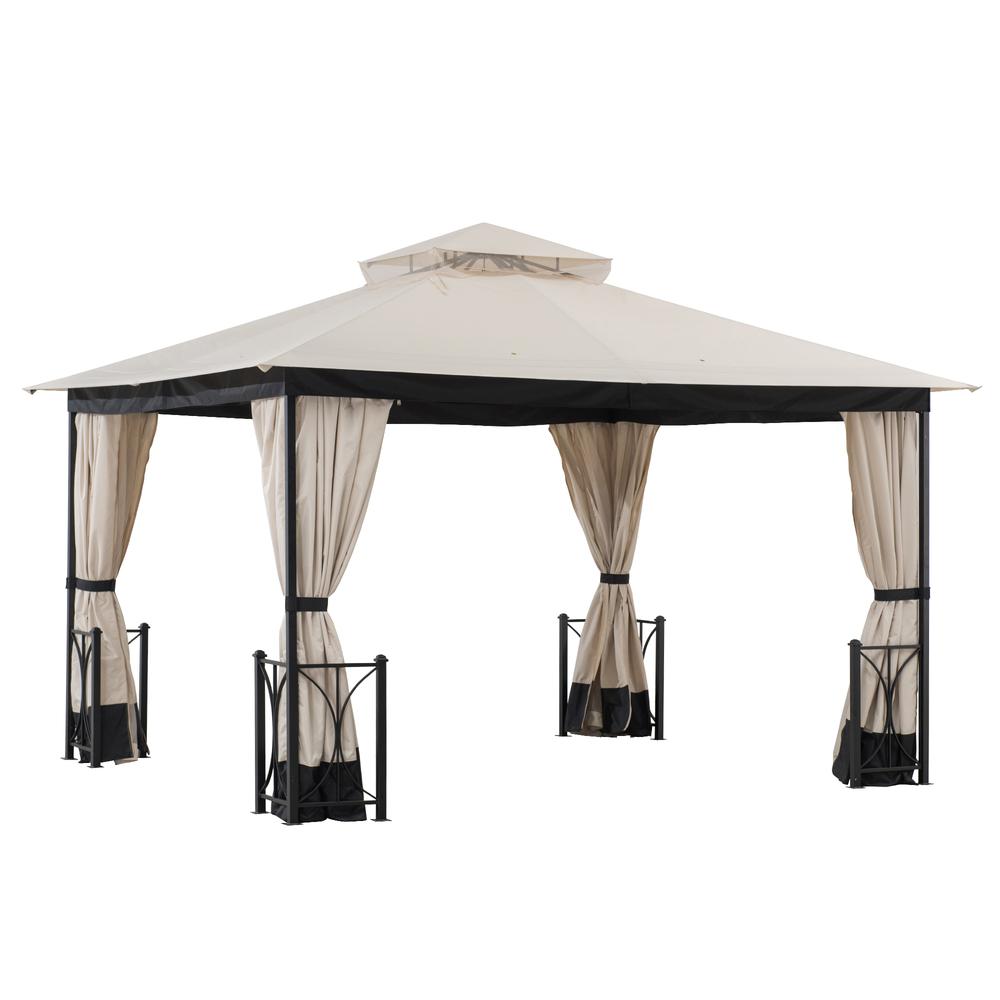 Sunjoy 11 ft. x 13 ft. Beige and Black Steel Gazebo with 2-tier Hip Roof. Picture 3