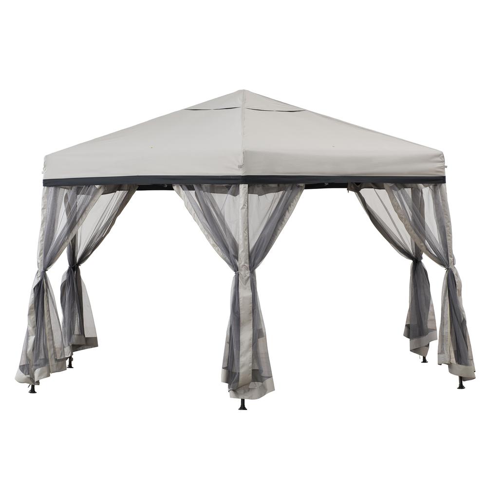 11 ft. x 11 ft. Gray and Black 2-tone Pop Up Portable Hexagon Steel Gazebo. Picture 1