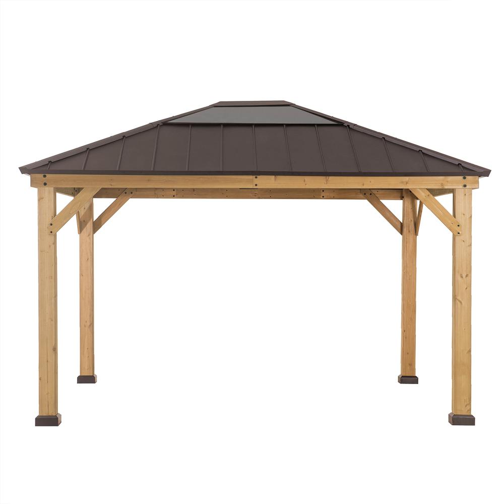 Outdoor Patio Cedar Framed Gazebo with Steel and Polycarbonate Hip Roof Hardtop. Picture 1