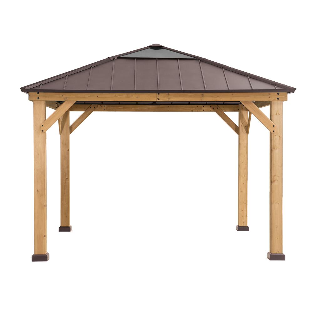 Aleah Outdoor Patio Cedar Framed Gazebo with Polycarbonate Hip Roof Hardtop. Picture 2