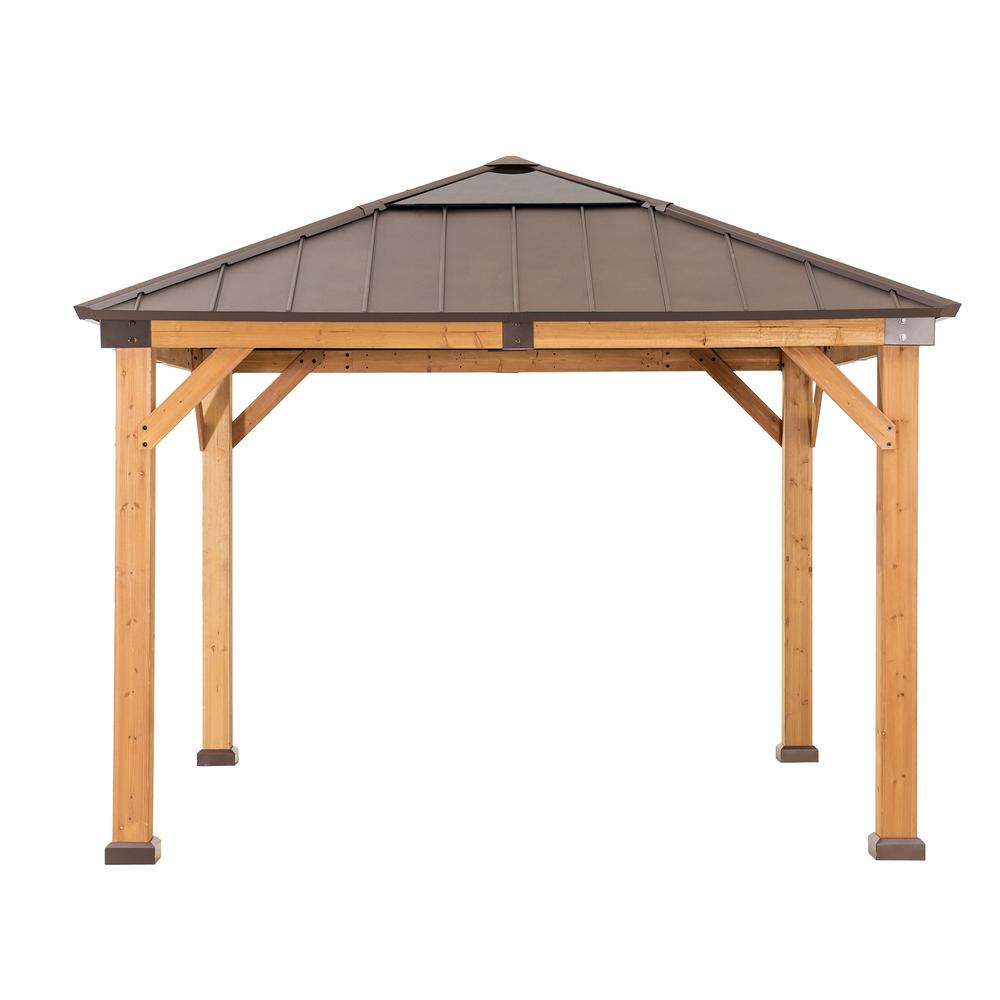 Outdoor Patio Cedar Framed Gazebo with Steel and Polycarbonate Hip Roof Hardtop. Picture 2