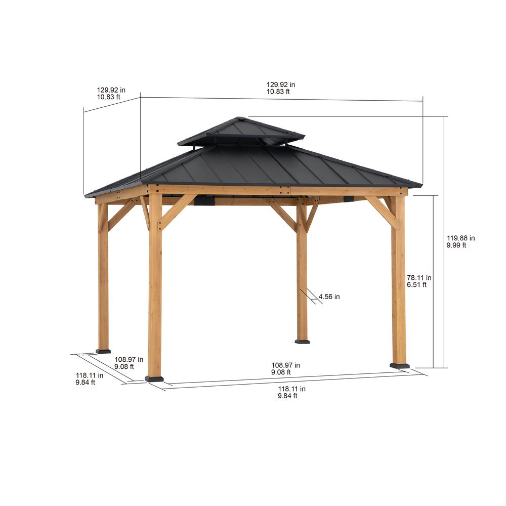 Wood Gazebo with 2-tier Metal Roof, for Patios, Lawn, and Backyard, Black. Picture 2