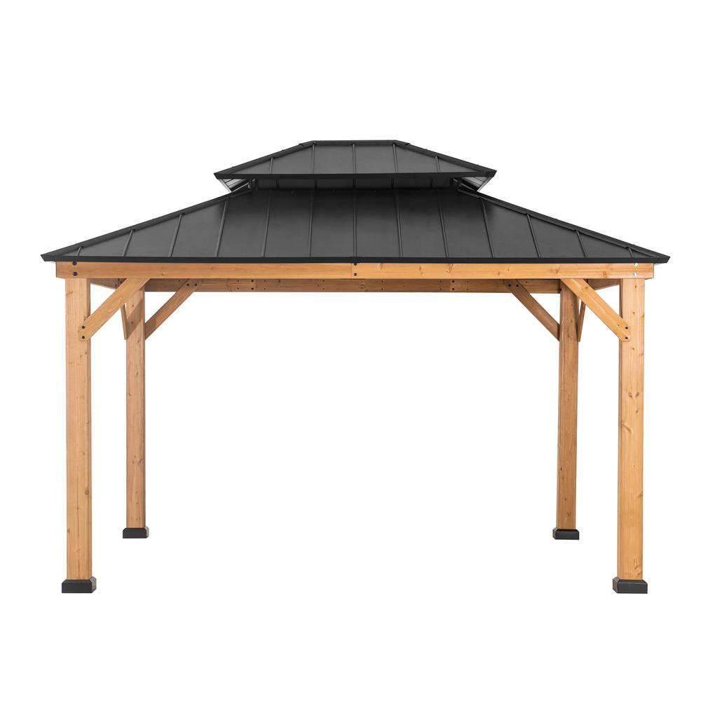 Outdoor Patio Cedar Framed Gazebo with Double Steel Hardtop Roof for Garden. Picture 2