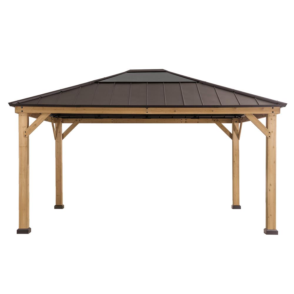 Outdoor Patio Cedar Framed Gazebo with Steel and Polycarbonate Hip Roof Hardtop. Picture 2