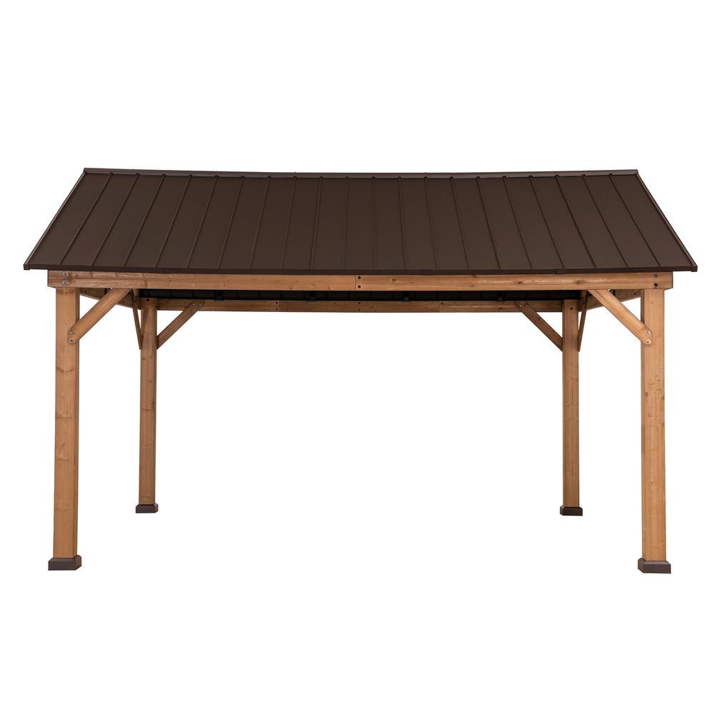 Gale Outdoor Patio Premium Cedar Wood Frame Gazebo with Steel Gable Hardtop Roof. Picture 1