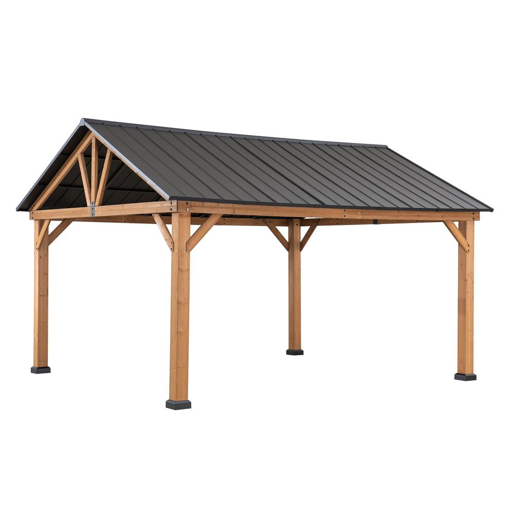 Sunjoy 11 ft. x 13 ft. Cedar Framed Gazebo with Matte-Black Steel Gable Hardtop Roof. Picture 2