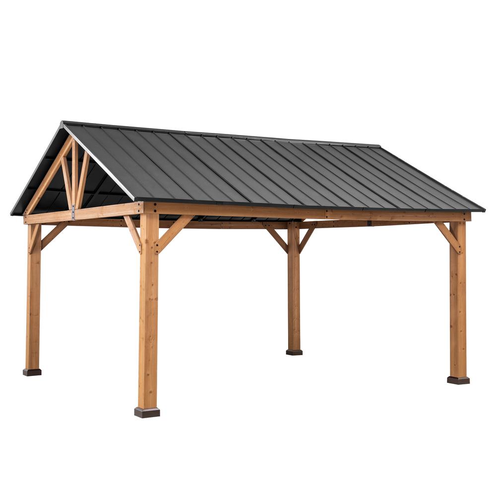 Sunjoy 13 ft. x 15 ft. Cedar Framed Gazebo with Matte-Black Steel Gable Roof Hardtop. Picture 2