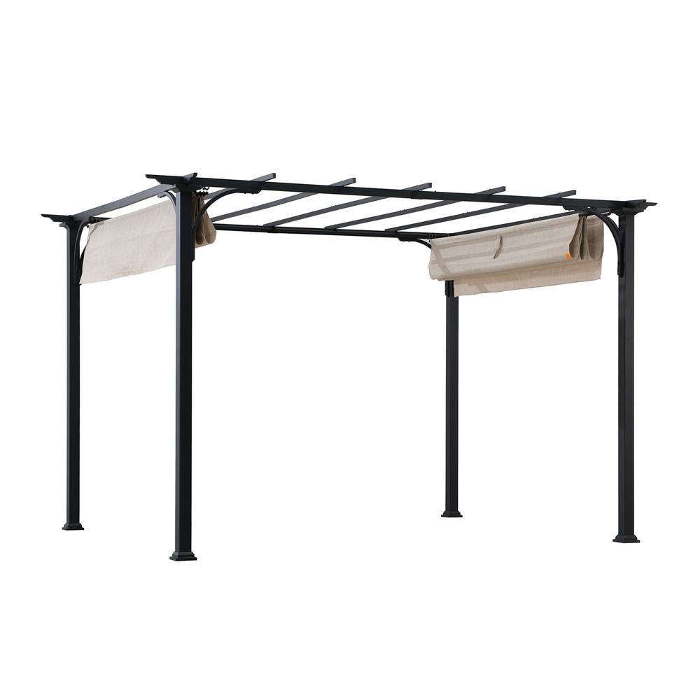 Sunjoy Jalen 12 x 9ft Patio Steel Frame Pergola with Retractable Canopy Shade. Picture 1