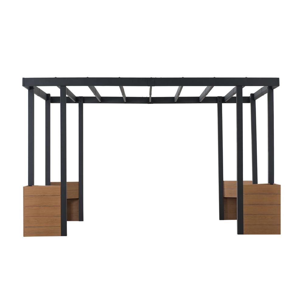 Sunjoy Marbella 10 x 12ft. Outdoor Patio Black Steel Frame Pergola with Planters. Picture 1