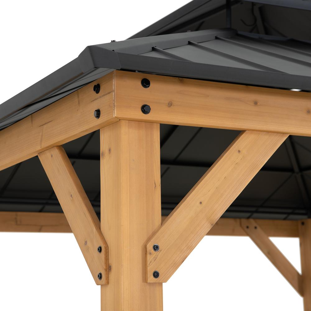 Wood Gazebo with 2-tier Metal Roof, for Patios, Lawn, and Backyard, Black. Picture 6