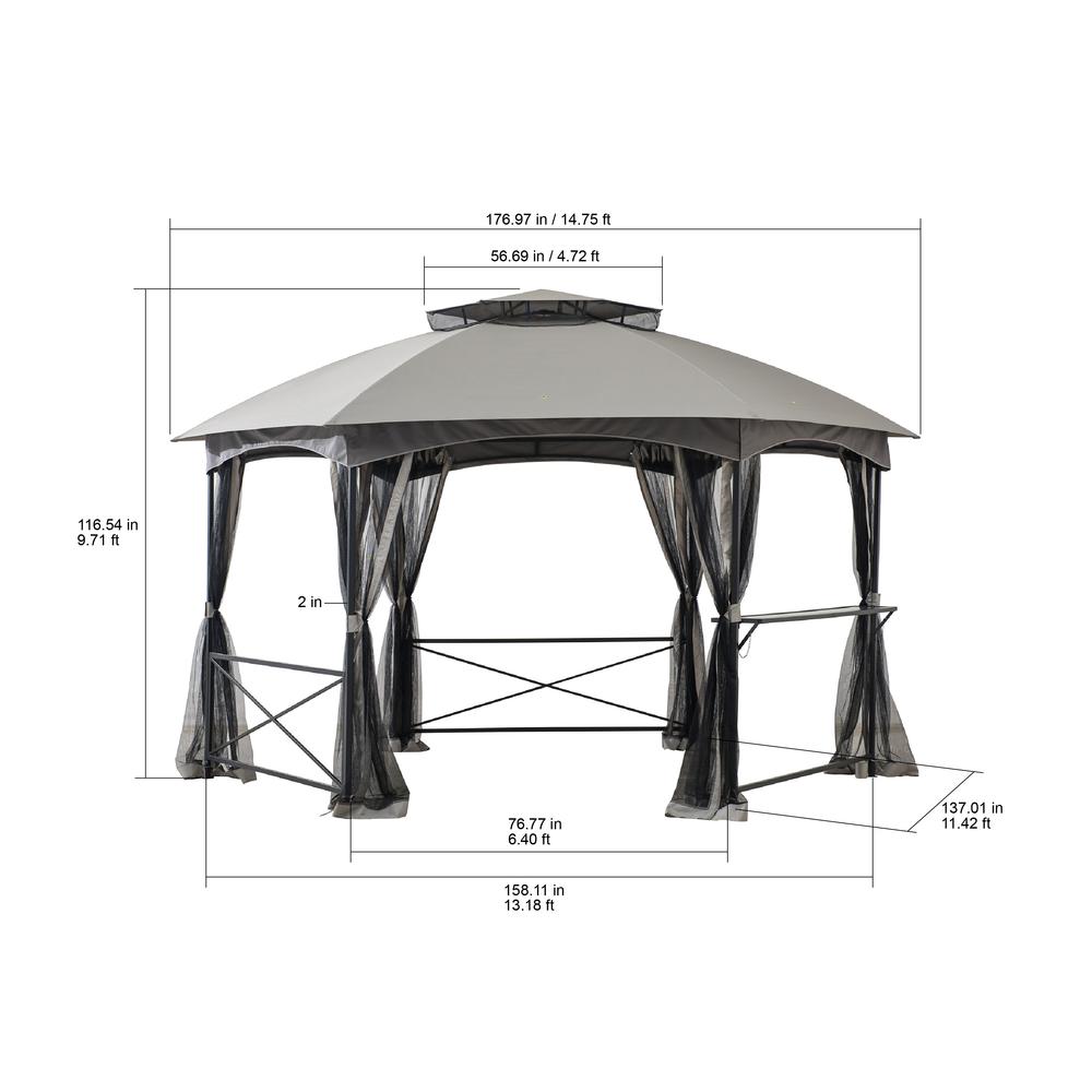 Sunjoy 14.7 ft. x 14.7 ft. 2-tone Gray Hexagon Steel Gazebo with 2-tier Dome Roof. Picture 12