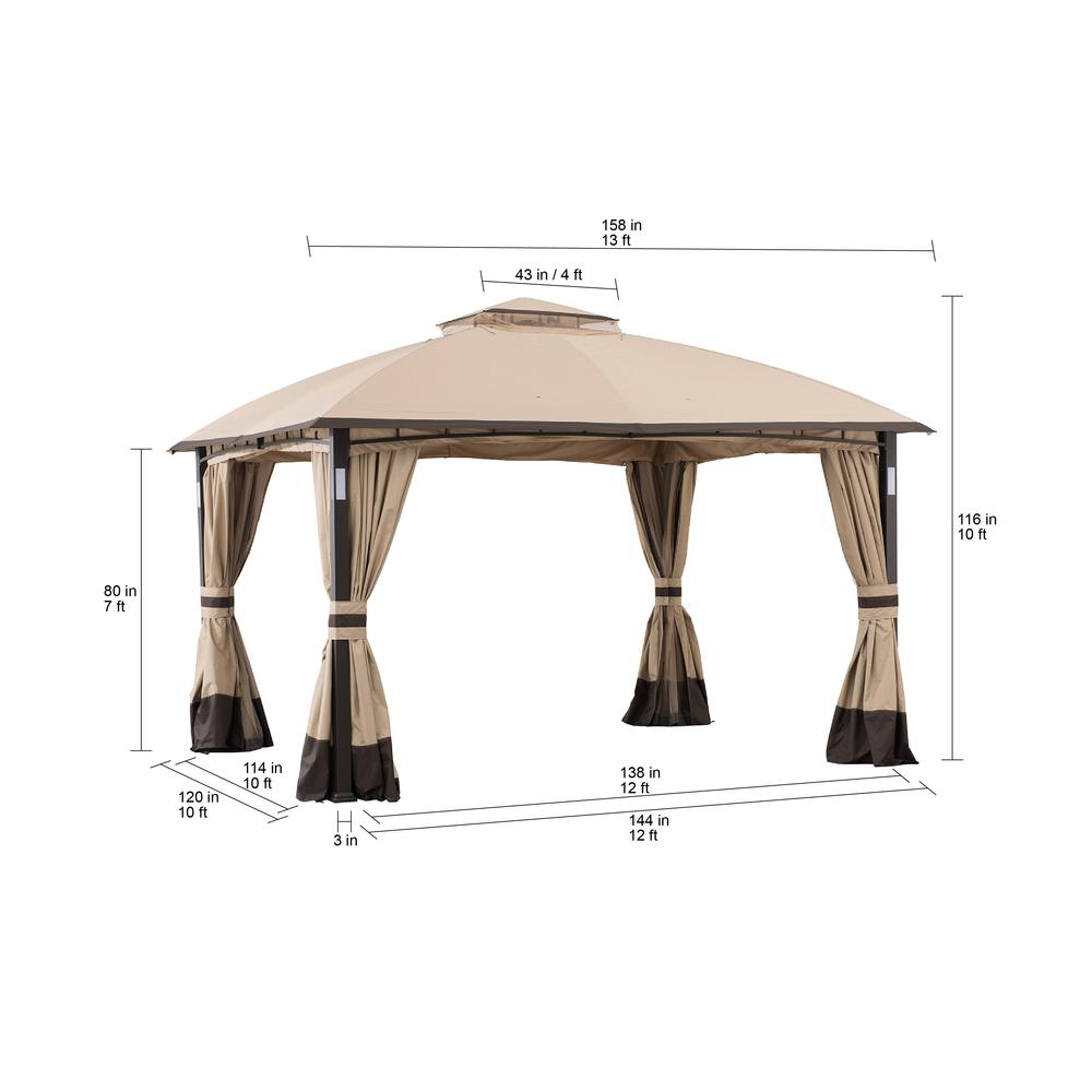 Sunjoy 11 ft. x 13 ft. Tan and Brown Gazebo with LED Lighting and Bluetooth Sound. Picture 8