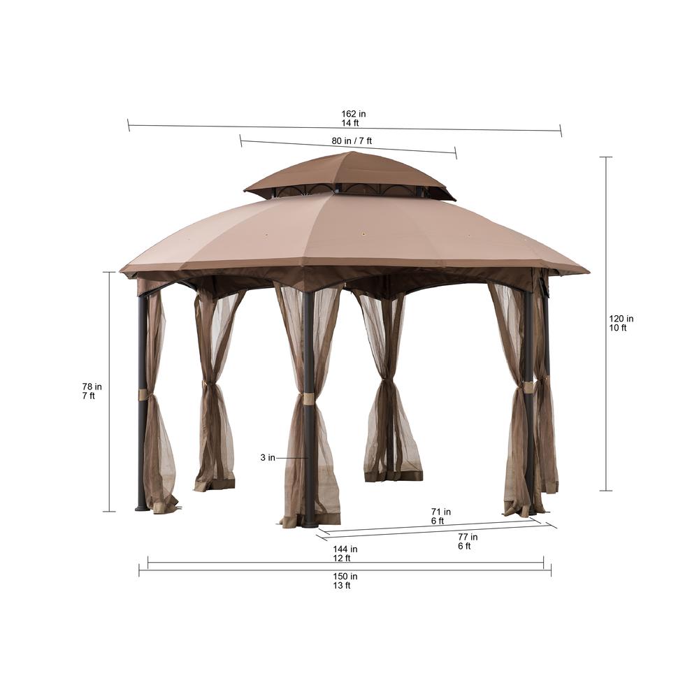 Sunjoy 13.5 ft. x 13.5 ft. Brown Steel Gazebo with 2-tier Tan and Brown Dome Canopy. Picture 9