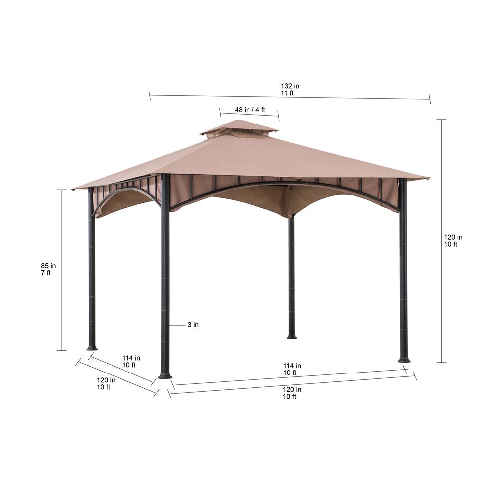 Outdoor Patio Black Bamboo Shape Steel Frame 2-Tier Soft Top Gazebo with Canopy. Picture 7