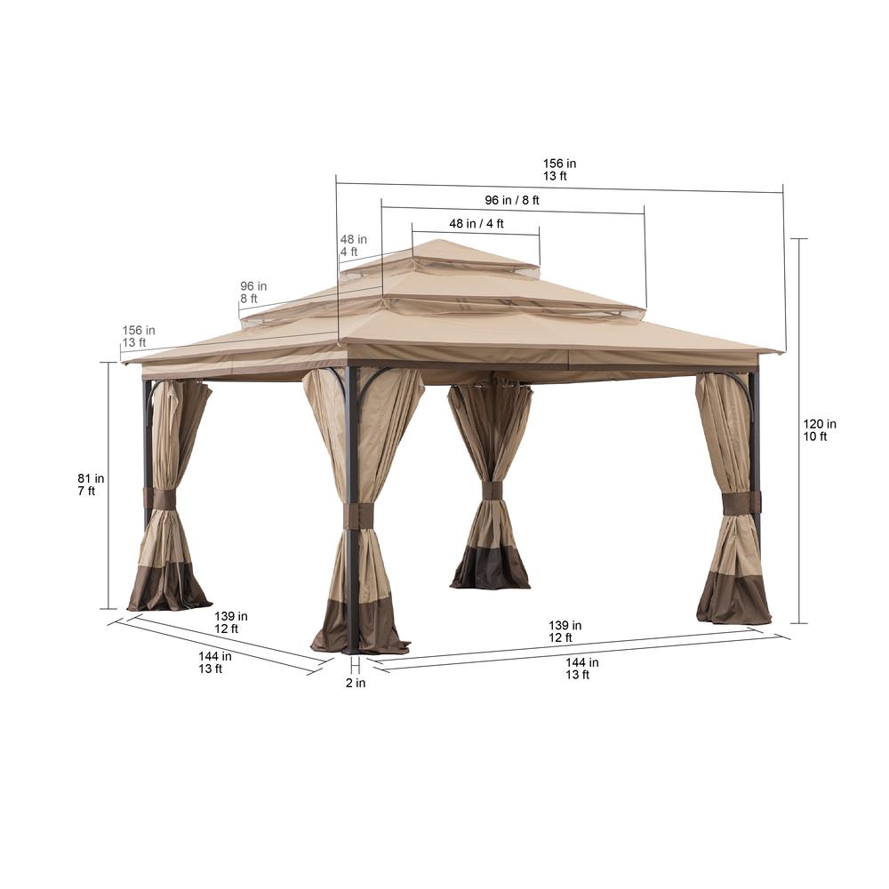 13 ft. x 13 ft. Steel Gazebo with 3-tier Tan and Brown Canopy. Picture 11