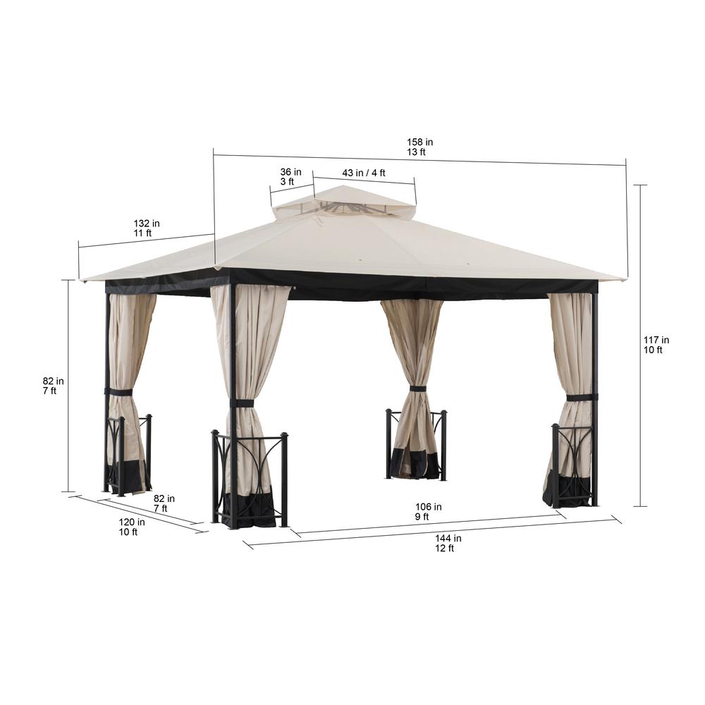 Sunjoy 11 ft. x 13 ft. Beige and Black Steel Gazebo with 2-tier Hip Roof. Picture 13