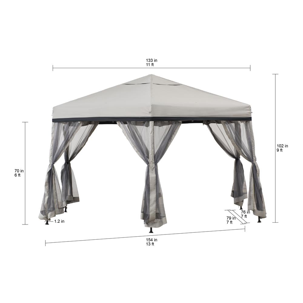 11 ft. x 11 ft. Gray and Black 2-tone Pop Up Portable Hexagon Steel Gazebo. Picture 9