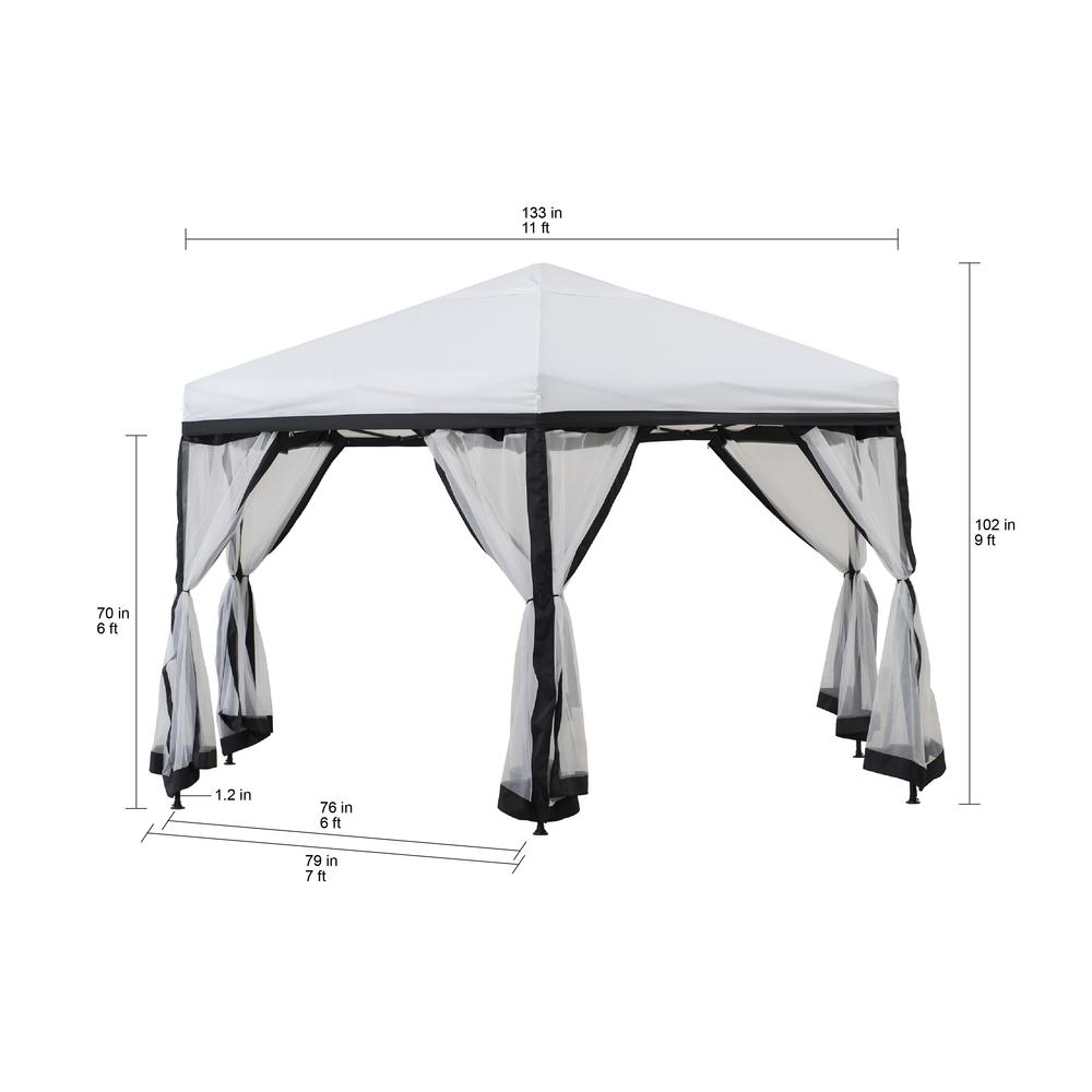Sunjoy 11 ft. x 11 ft. White and Black 2-tone Pop Up Portable Hexagon Steel Gazebo. Picture 8