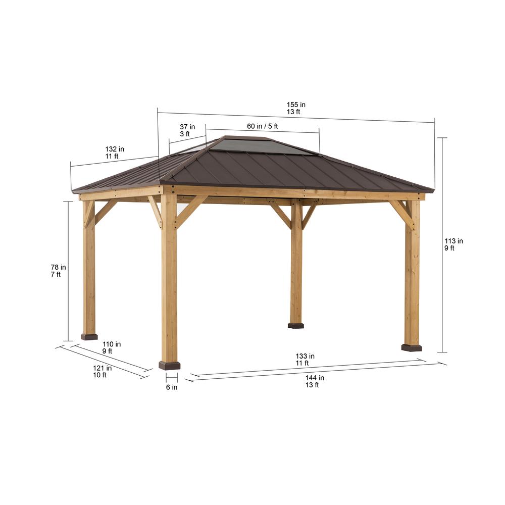 Outdoor Patio Cedar Framed Gazebo with Steel and Polycarbonate Hip Roof Hardtop. Picture 7
