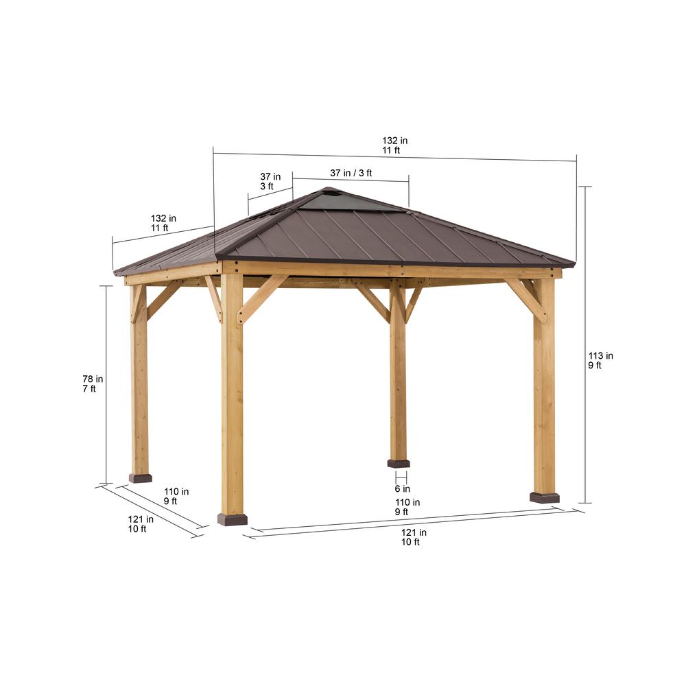 Aleah Outdoor Patio Cedar Framed Gazebo with Polycarbonate Hip Roof Hardtop. Picture 9