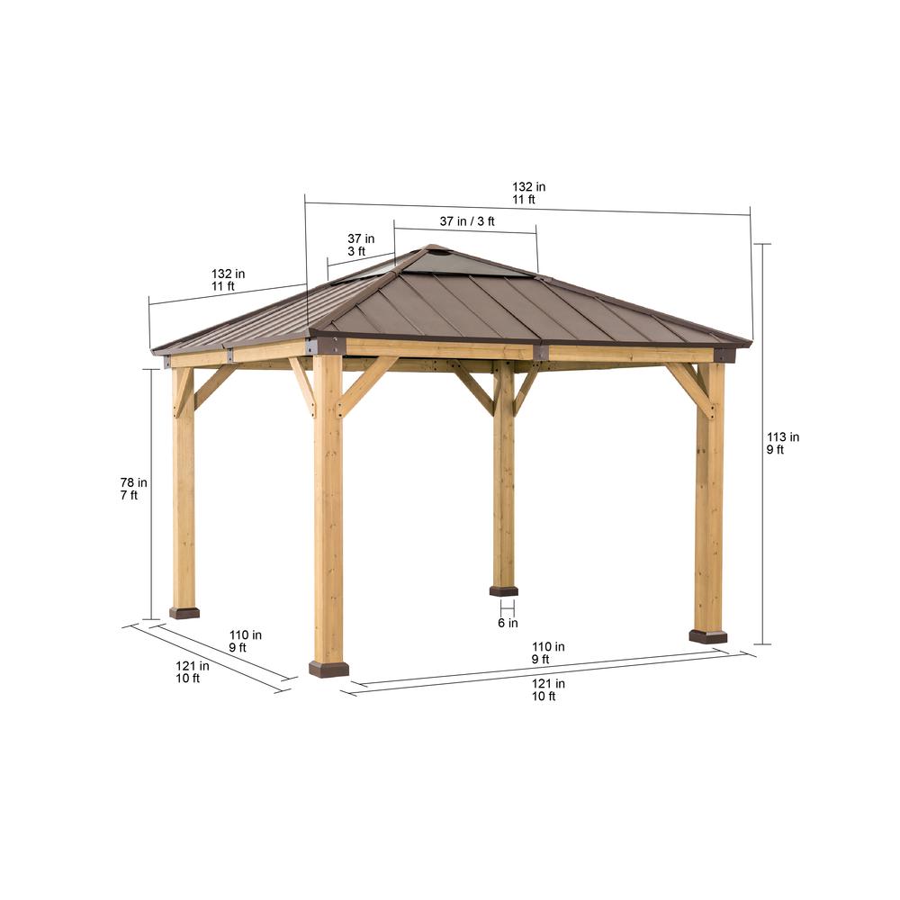 Outdoor Patio Cedar Framed Gazebo with Steel and Polycarbonate Hip Roof Hardtop. Picture 6