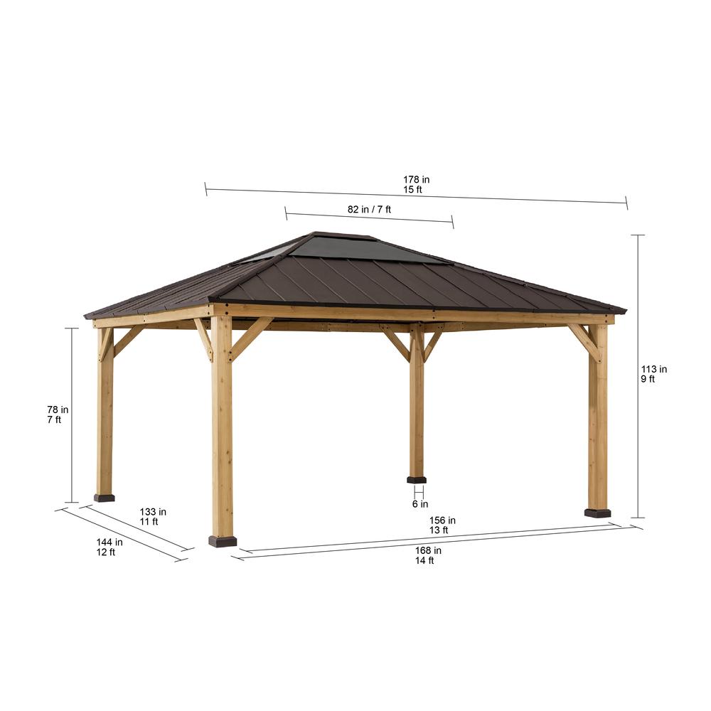 Outdoor Patio Cedar Framed Gazebo with Steel and Polycarbonate Hip Roof Hardtop. Picture 5
