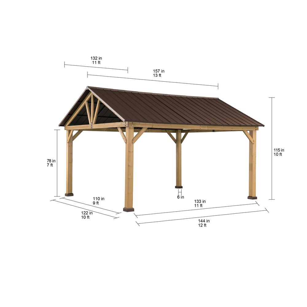 Gale Outdoor Patio Premium Cedar Wood Frame Gazebo with Steel Gable Hardtop Roof. Picture 8