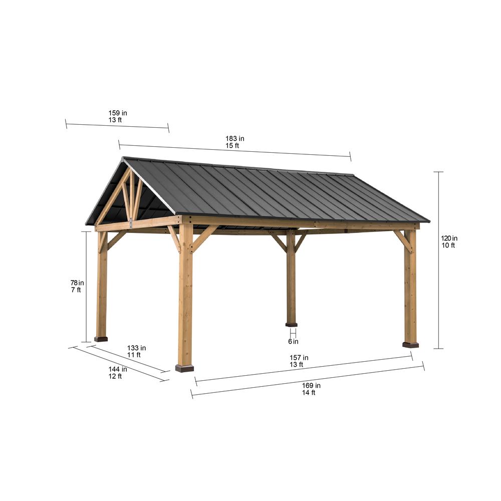 Sunjoy 13 ft. x 15 ft. Cedar Framed Gazebo with Matte-Black Steel Gable Roof Hardtop. Picture 7