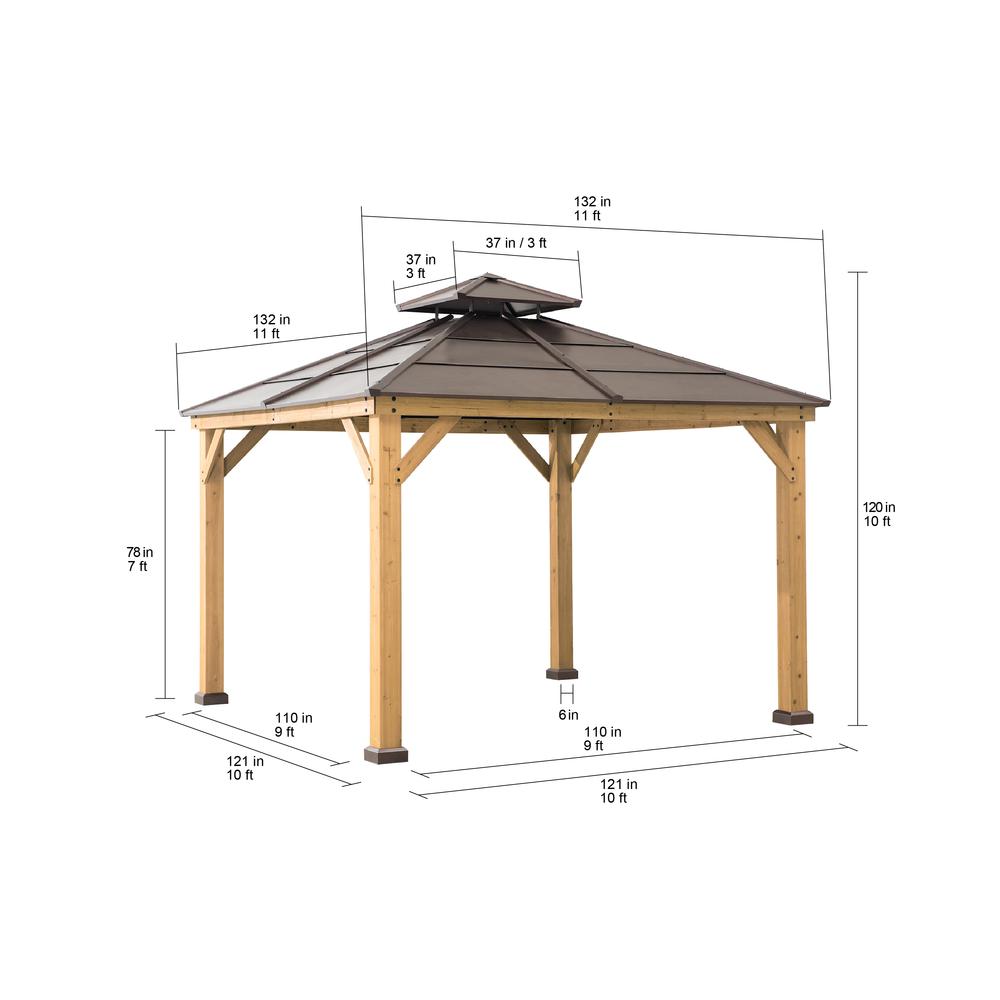 Outdoor Patio Cedar Framed Gazebo with Brown Double Steel Hardtop Roof. Picture 7