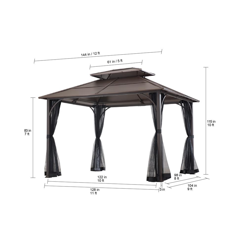 10 ft. x 12 ft. Black and Brown Steel Gazebo with 2-tier Hip Roof Hardtop. Picture 8