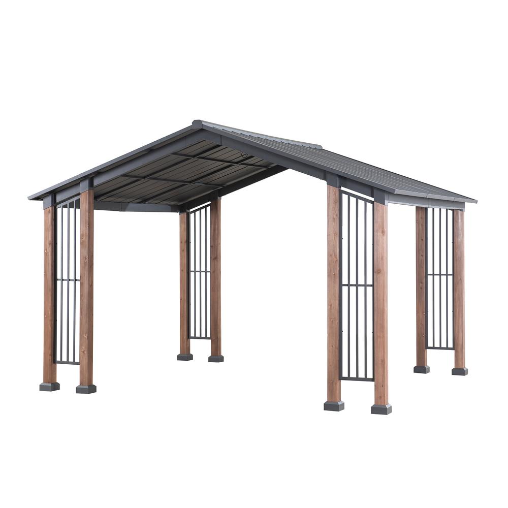 Outdoor Cedar Wood Frame Gazebo with Black Steel Hardtop Roof for Patio. Picture 1