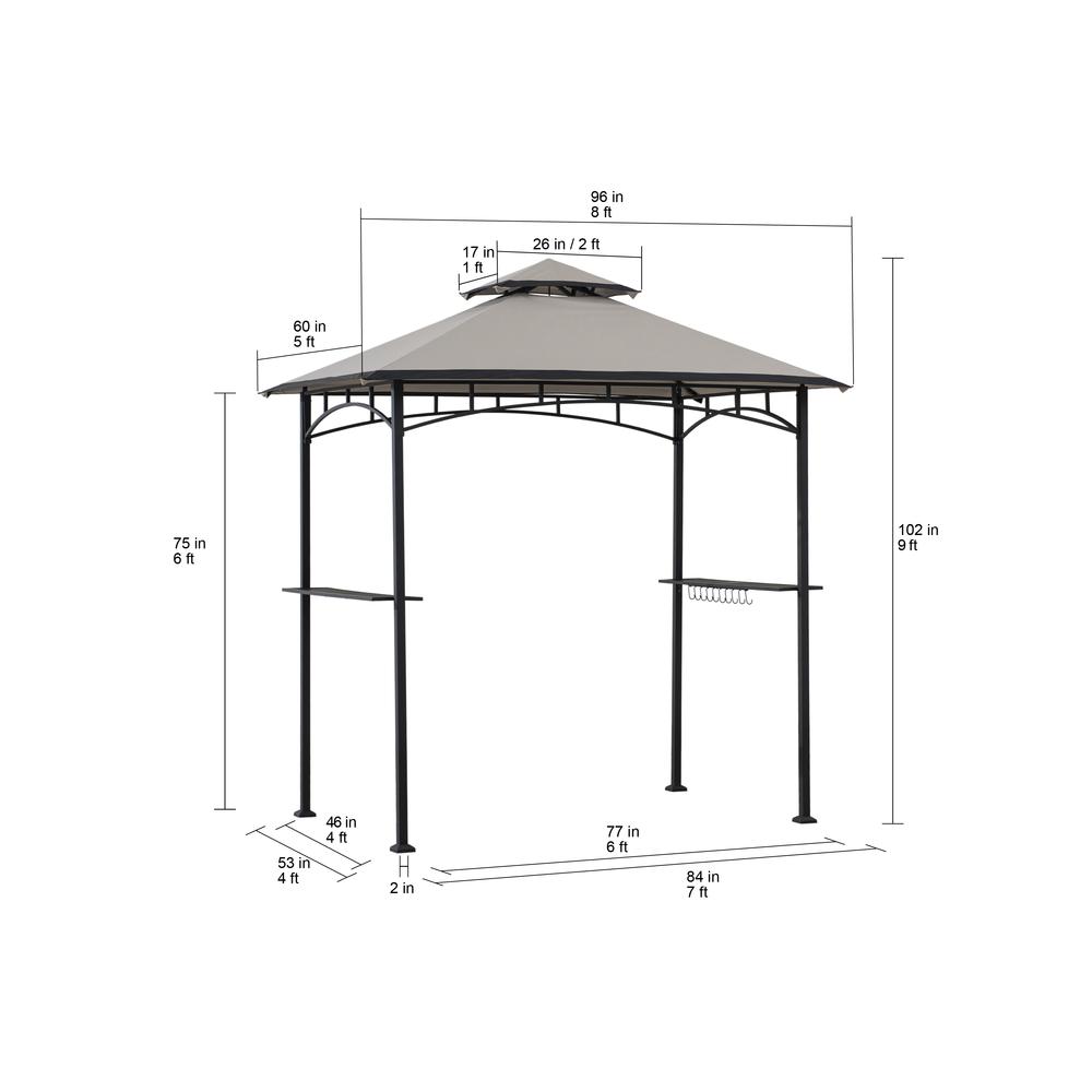 5 ft. x 8 ft. Black Steel 2-tier Grill Gazebo with Gray and Black Canopy. Picture 10