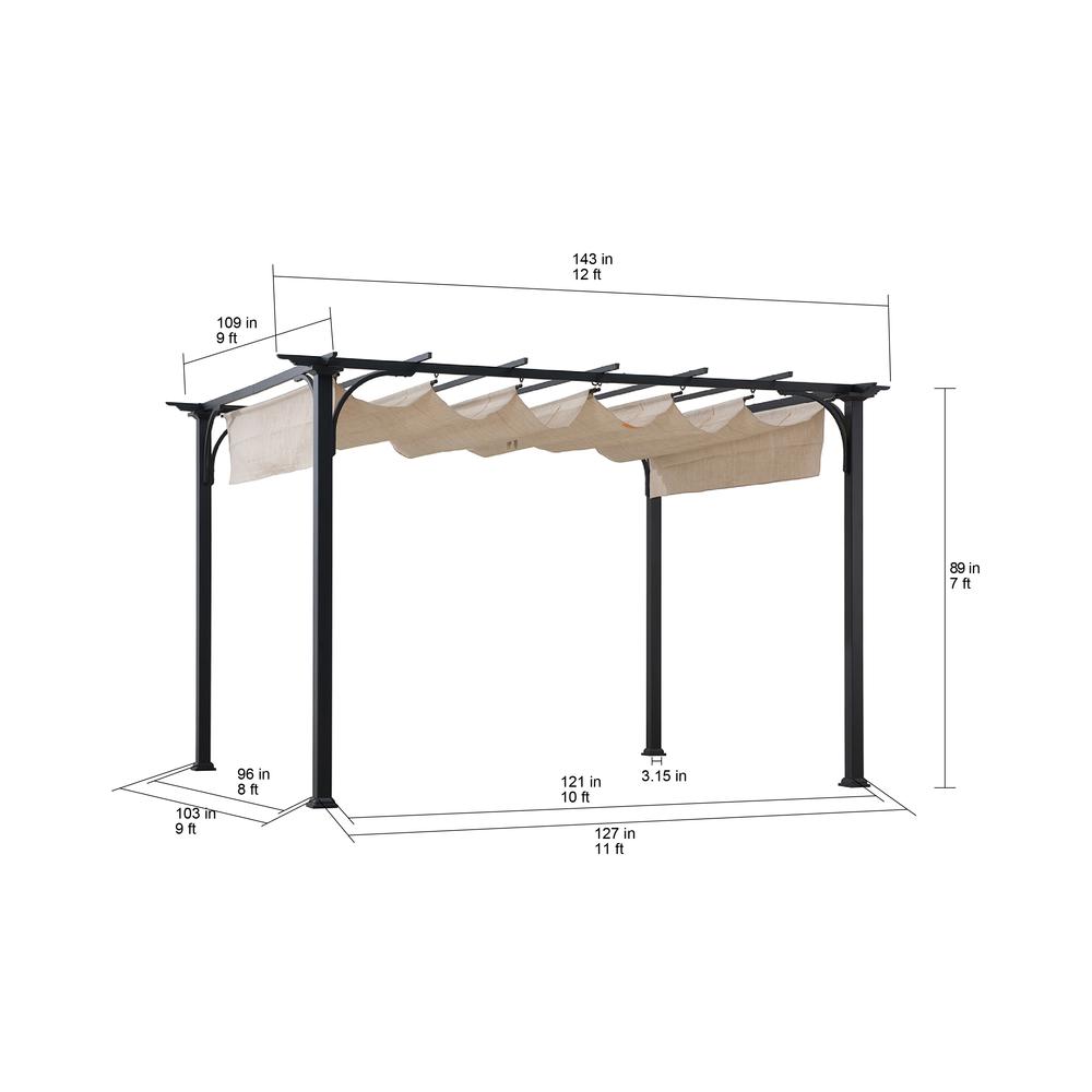 Sunjoy Jalen 12 x 9ft Patio Steel Frame Pergola with Retractable Canopy Shade. Picture 7