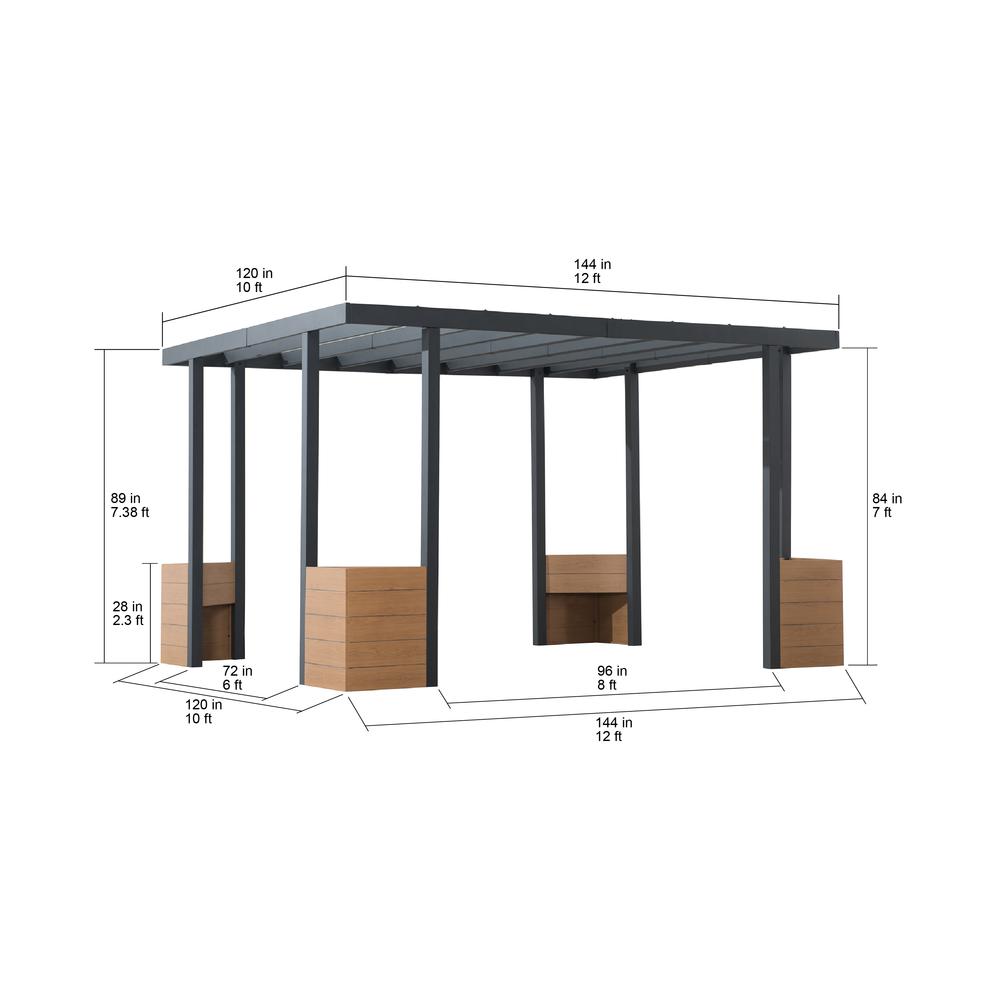 Sunjoy Marbella 10 x 12ft. Outdoor Patio Black Steel Frame Pergola with Planters. Picture 6