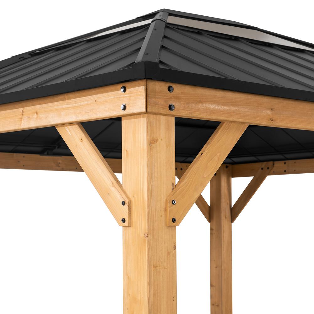 Sunjoy 11 ft. x 13 ft. Cedar Framed Gazebo with Black Steel and Polycarbonate Hip Roof Hard Top. Picture 2