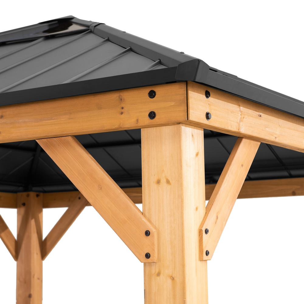 Sunjoy 11 x 11ft Patio Cedar Framed Gazebo with Steel Roof Hardtop. Picture 3