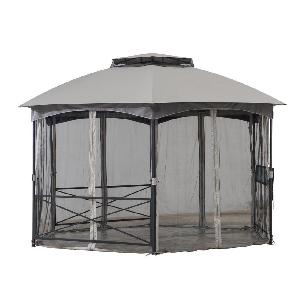 Sunjoy 14.7 ft. x 14.7 ft. 2-tone Gray Hexagon Steel Gazebo with 2-tier Dome Roof. Picture 1
