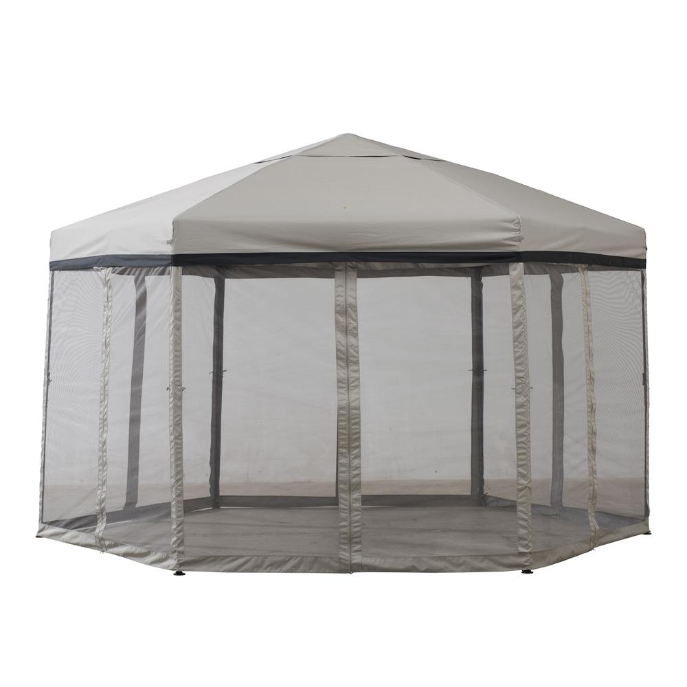 11 ft. x 11 ft. Gray and Black 2-tone Pop Up Portable Hexagon Steel Gazebo. Picture 2