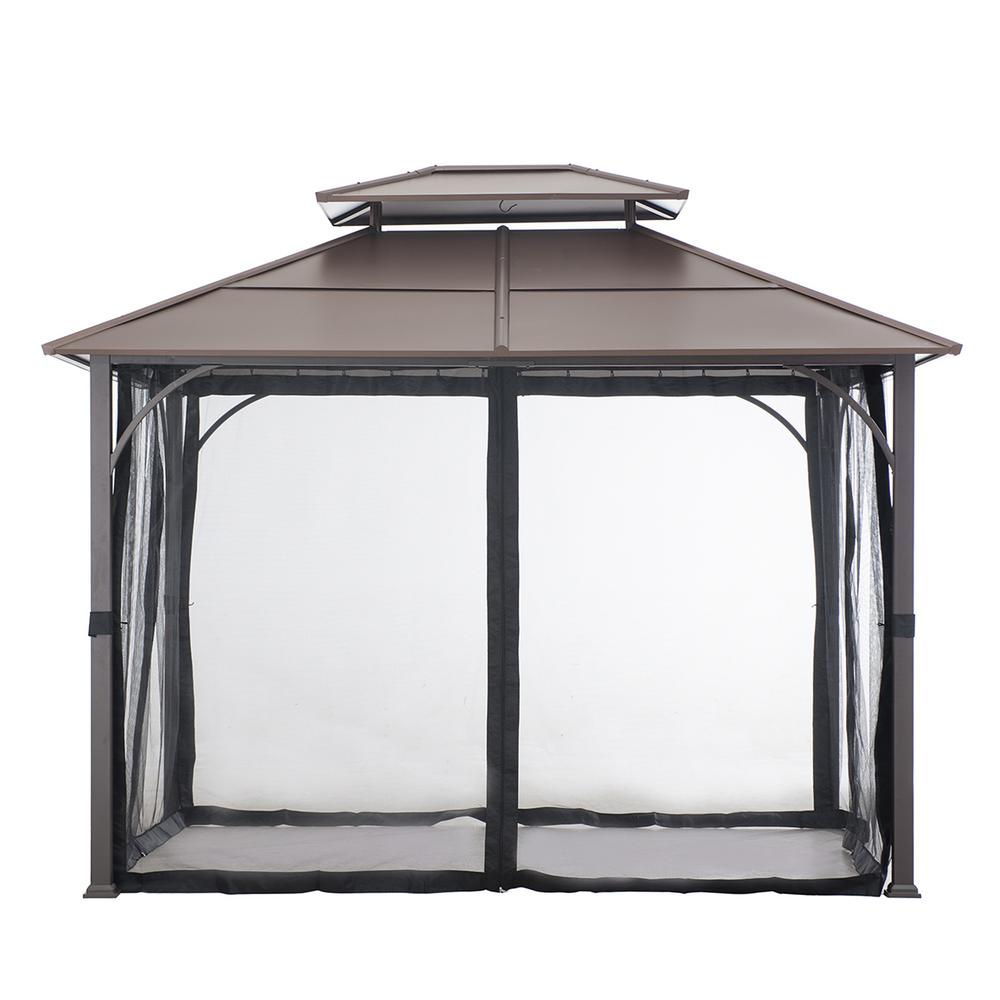 10 ft. x 12 ft. Black and Brown Steel Gazebo with 2-tier Hip Roof Hardtop. Picture 2