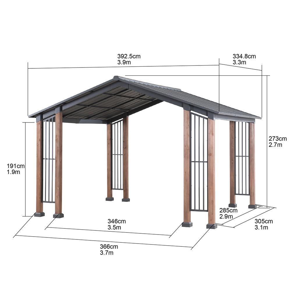 Outdoor Cedar Wood Frame Gazebo with Black Steel Hardtop Roof for Patio. Picture 8