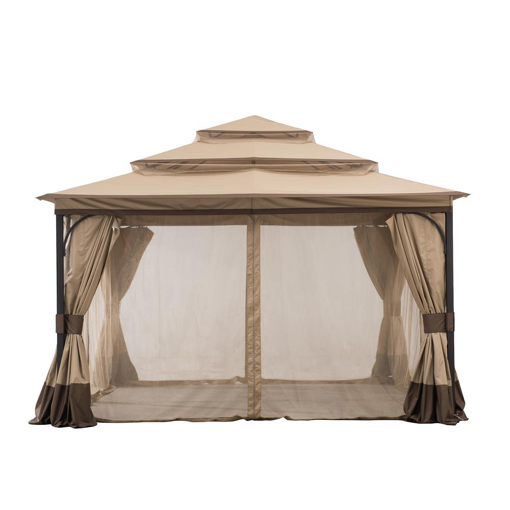 13 ft. x 13 ft. Steel Gazebo with 3-tier Tan and Brown Canopy. Picture 3