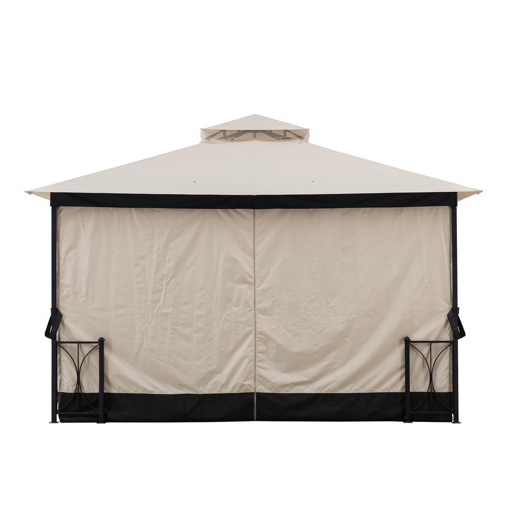 Sunjoy 11 ft. x 13 ft. Beige and Black Steel Gazebo with 2-tier Hip Roof. Picture 14