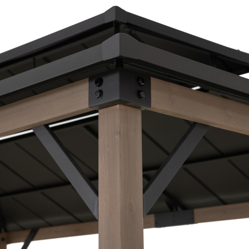 Durable Cedar Framed Wood Gazebo with Built-In Electrical Outlets, Brown. Picture 12