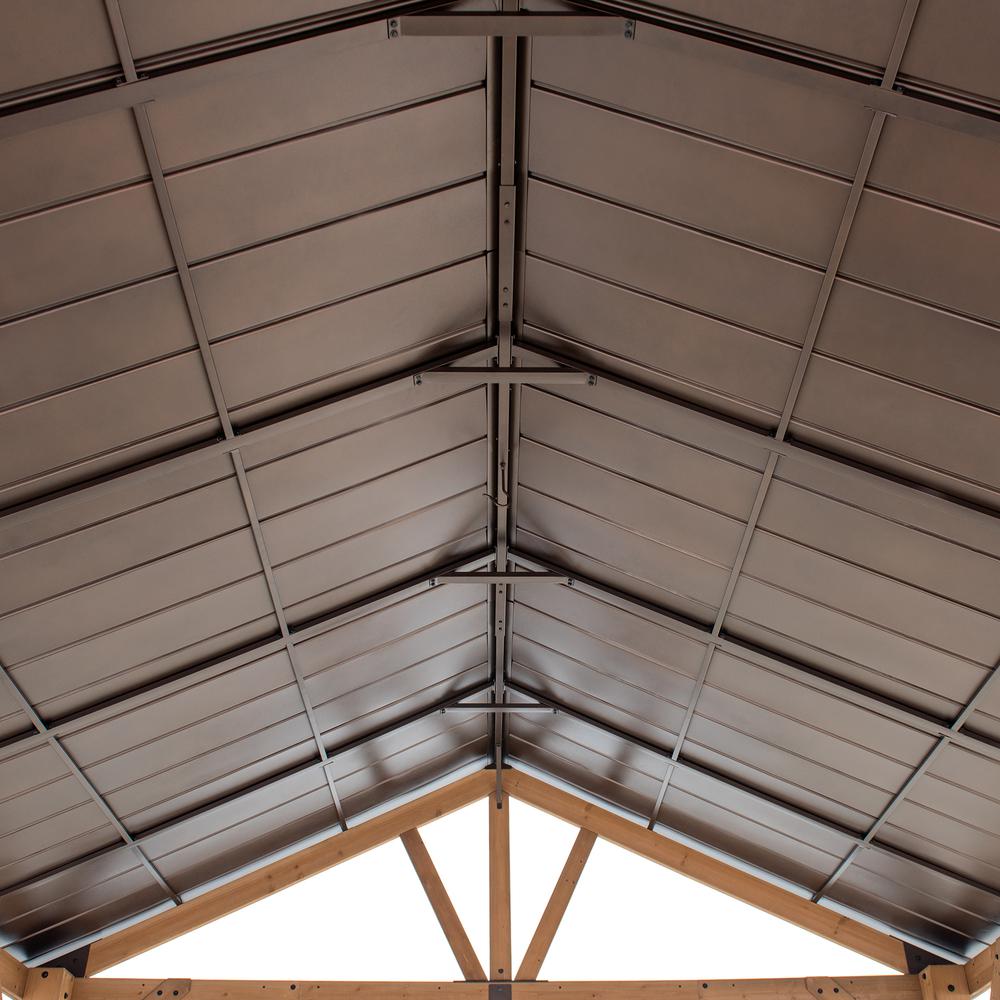Sunjoy 13 ft. x 15 ft. Cedar Framed Gazebo with Brown Steel Gable Roof Hardtop. Picture 9