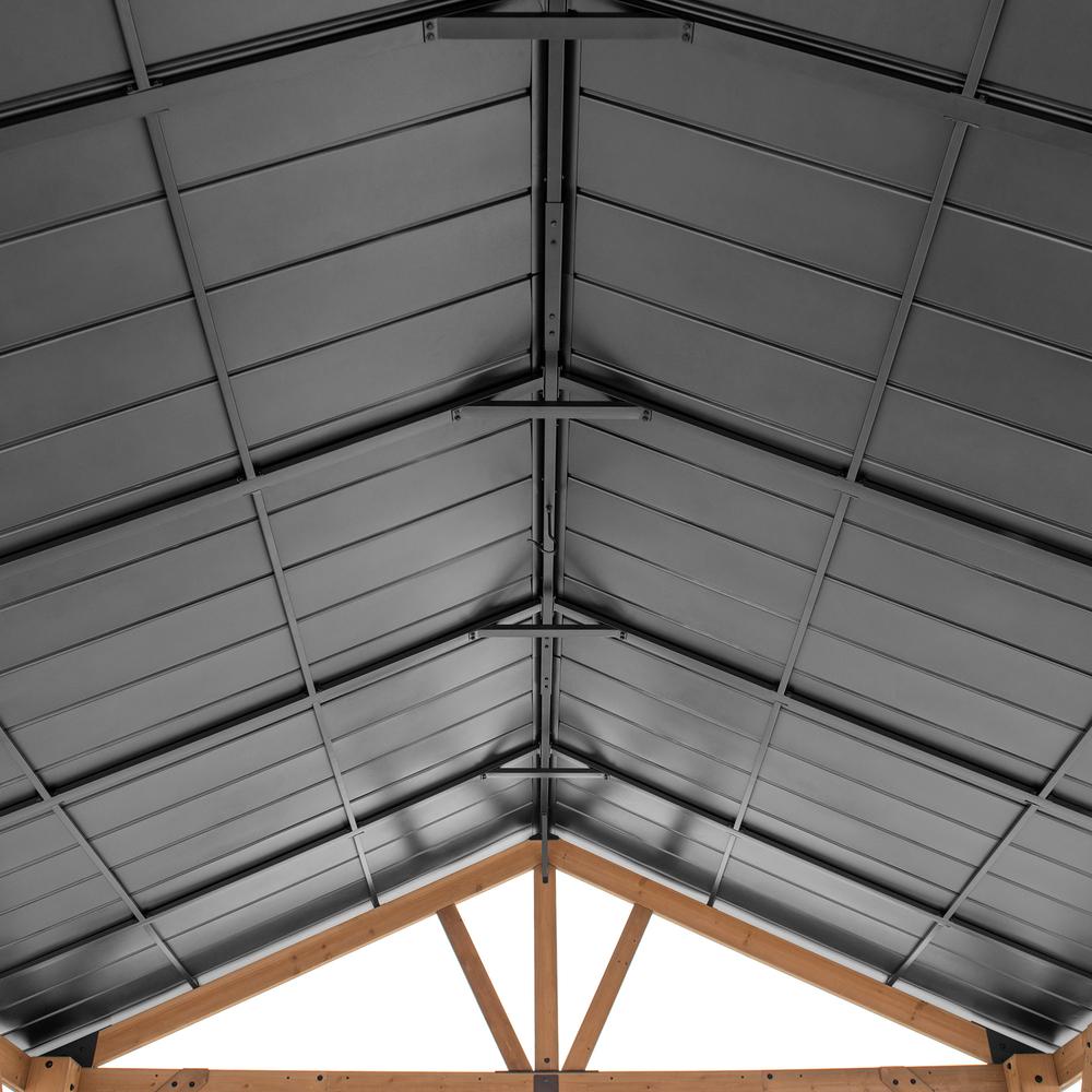Sunjoy 13 ft. x 15 ft. Cedar Framed Gazebo with Matte-Black Steel Gable Roof Hardtop. Picture 9