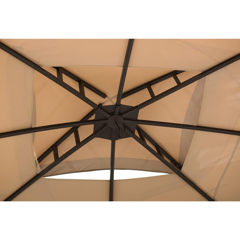 Sunjoy 11 ft. x 13 ft. Tan and Brown Gazebo with LED Lighting and Bluetooth Sound. Picture 11
