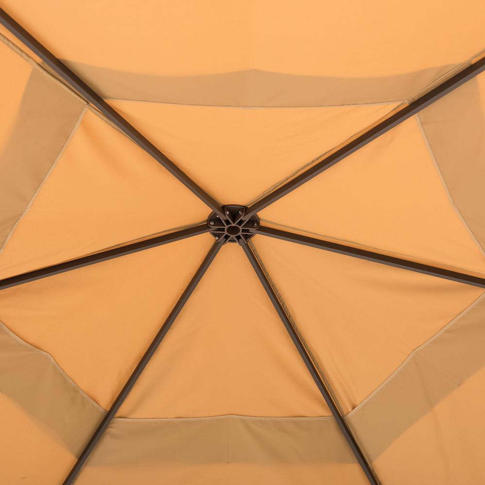 Sunjoy 11 ft. x 11 ft. Tan and Brown 2-tone Pop Up Portable Hexagon Steel Gazebo. Picture 11